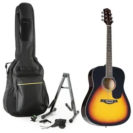 Red Hill Westerngitarre Set Red Hill D-1 SB Sunburst, Dreadnought, Linde, Mahagoni, 6 Saiten, Hochglanz, ideal für Einsteiger und Fortgeschrittene, inkl. Gitarrenaccessoires