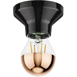 ledscom.de Deckenleuchte Elektra Porzellan schwarz + LED Kopfspiegel Lampe, 839lm, warmweiß