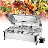 9L Speisenwärmer Chafing Dish, Chafing Dish Elektrisch mit Sichtbarem Glasdeckel, Wärmebehälter Speisewärmer für Catering Buffet und Party(Size:three grids)