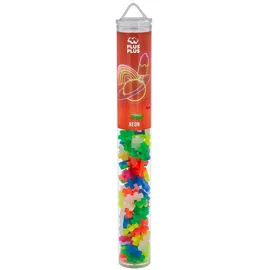 Plus-Plus 9604024 - Basic Mix, Tube, 100 Bausteine, Konstruktionsspielzeug, neon