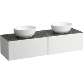 Laufen ILBAGNOALESSI Schubladenelement, 1 Hahnloch, Steinplatte Marrone Naturale, Ausschnitt rechts/links, 160x50x37cm, 2 Schubladen, H4323570972601, Farbe: Weiß matt