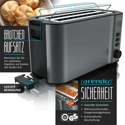 Arendo Frühstücks-Set, 6er Eierkocher SIXCOOK, Langschlitztoaster 4-Scheiben, Grau