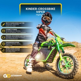 Actionbikes Motors Kinder-Crossbike Viper, Elektro-Kindermotorrad, 1000 Watt, bis 25 km/h, Scheibenbremsen, ab 5 Jahren (Schwarz)