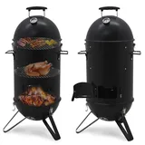 Muntel Räuchergrill, Holzkohlegrill, Smoker, Räucherofen, für Camping, Edelstahl-Griff, Thermometer, Grillrost,2 Roste,Zum Räuchern, Grillen und Garen, Ø 37 x 91 cm, Schwarz