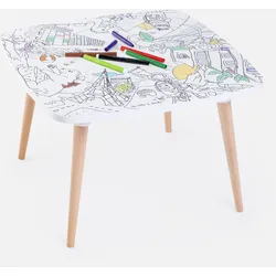 Kindermaltisch - Der verzauberte Gemüsegarten, Hergestellt in Europa, abwischbar, 60x60cm, runde Holzbeine
