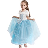 ELSA & ANNA Prinzessin Kleid Mädchen – Eiskönigin – Prinzessinnenkostüm – Mädchen Kleid für Partys, Geburtstage, Fasching, Karneval und Halloween – Prinzessin Kostüm Mädchen – 6-7 Jahre (CNDR3)