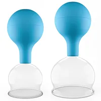 PULOX Schröpfgläser Set aus Echtglas mit Saugball - 2x Medizinisches Schröpfglas in Blau - 52mm, 62mm
