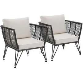 Tectake tectake® Garten-Loungesessel Sundo im Rope-Design, abnehmbare Polyesterbezüge, 75,5 x 67 x 71 cm