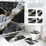 SMchwbc Marmor Duschvorhang 180x180 180x200 Marmor Schwarz Gold grün Muster Textil Duschvorhänge Set Polyester Marmor Shower Curtains Badezimmerteppich 4-teiliges Set (200 x 240 cm(BxH),7)