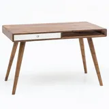 KADIMA DESIGN SAVIO Massivholz Schreibtisch: Retro Stil, viel Stauraum, 50 kg Belastbarkeit