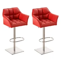 CLP 2er Set Barhocker Damaso Kunstleder rot/edelstahl