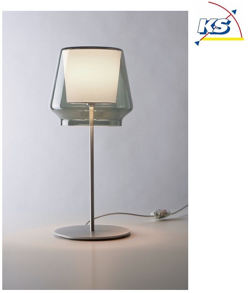 Casablanca Tischleuchte ALEVE, E27, IP20, mit Schnurdimmer, Rauchglas / Stoff weiß / Aluminium gebürstet CSB-AE22-T78AD