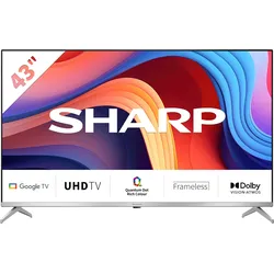 SHARP QLED-Fernseher "SHARP 43GP6265E Quantum Dot Google TV 108 cm (43 Zoll) 4K Ultra HD", G (A-G), silber, 43, Fernseher, Quantum Dot, QLED, Dolby Atmos, Dolby Vision, HDMI 2.1 mit eARC