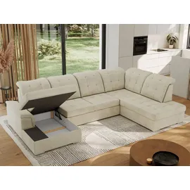 MKS Meble Eckcouch Samt U-Form 3-Sitzer Beige