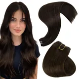 Hetto Echthaar Tressen Extensions zum Einnahen Braun Extensions Tressen Echthaar Tressen Echthaar Remy Extensions #2 Dunkelstes Braun 100g 50 cm