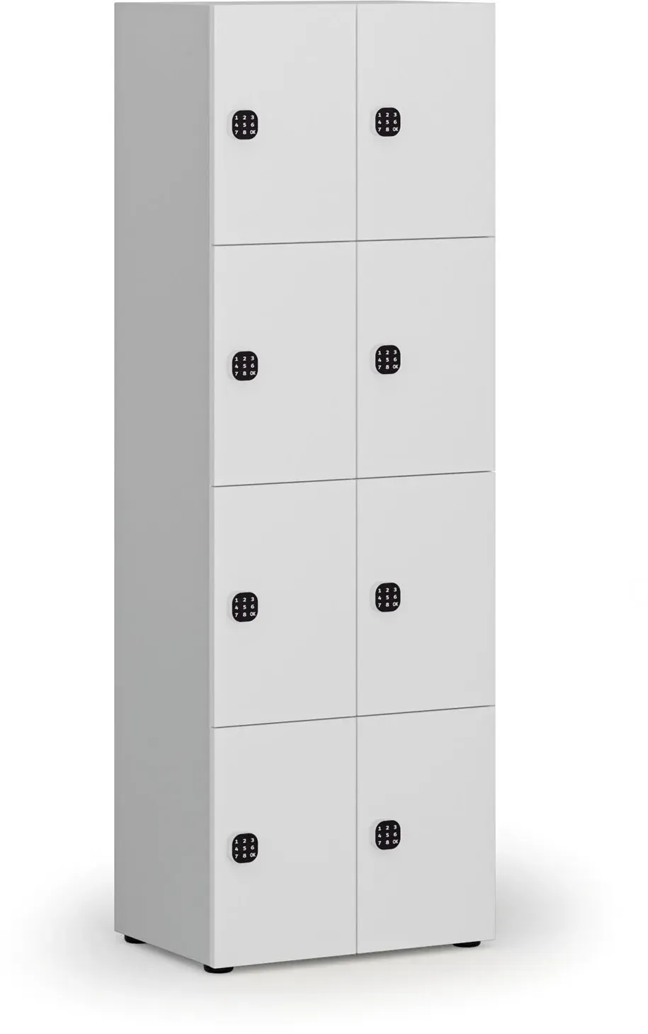 Holzspind S4 mit Ablagefächern, 8 Fächer, zerlegt, Codeschloss, grau/weiß