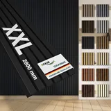 Hexim - Akustikpaneele 280x30cm Wandpaneele Grande Lamellen 0,85m2 xxl Holzpaneel Wand 21mm Holz Filz: 2 Paneele - 1.694m2, Black Ash