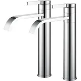 Ubeegol - 2 x Wasserhahn Bad hoch Einhebel Mischbatterie Bad wasserfall Armatur mit Chrom Griff Waschtischarmatur Badarmatur für Waschbecken