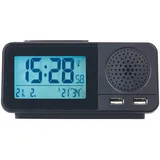 Auviso Funk-Radiowecker mit 2 Weckzeiten, Hygro- & Thermometer, 2x USB, 2 A
