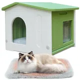 Kunststoff-Katzenhaus für Outdoor Indoor-Gebrauch, stapelbar verwilderte Katze Unterschlupf Indoor-Katzenhaus isoliert wetterfest wasserdicht -Grün