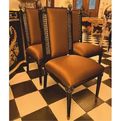 Casa Padrino Luxus Barock Esszimmerstuhl 4er Set Braun / Schwarz / Gold - Barock Möbel