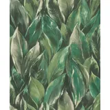 Rasch Textil Rasch Tapete 537345 - Vliestapete mit großen Blättern in Grün aus der Kollektion Curiosity - 10,05m x 0,53m (LxB)