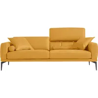 2,5-Sitzer EGOITALIANO "Masu, Designsofa mit erstklassigem Sitzkomfort", gelb, B:218cm H:95cm T:97cm, Leder »BULL« (echtes Rindsleder). Geschliffenes, pigmentiertes und behandeltes Rindsleder mit einer Dicke von 1, 3-1, 5 mm. Dieses Leder zeigt eine ziemlich weiche Hand mit einem halb undurchsichtigen Aussehen. Es handelt sich um ein geschütztes Leder. Eine leichte Deckschicht schützt sie vor Flecken, ohne ihre ursprünglichen Eigenschaften zu verändern. Die geschützten Leder kombinieren die Vorteile von Natürlichkeit und Weichheit mit einer guten Beständigkeit gegen Verschleiß und Ausbleichen. Das Vorhandensein der charakteristischen Zeichen, die das Leben des Tieres bestimmen, wie Narben, Körnungsunterschiede, Falten, Adern, Disharmonien in Farbtönen, beweisen ihre absolute Echtheit und großen Wert., Sofas, inkl. 2 Kissenrollen, Rückenelemente manuell verstellbar, Metallfüße