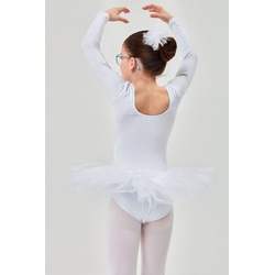tanzmuster Tüllkleid Ballett Tutu Alea mit langem Arm Ballettkleid mit Tüllrock für Mädchen weiß 152/158