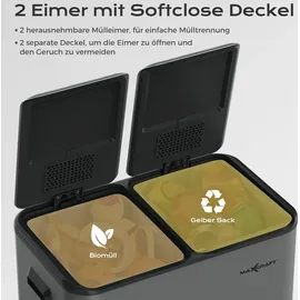 MAXCRAFT Mülleimer / Treteimer mit Soft Close Deckel und 2 Inneneimern - 60 Liter in Anthrazit