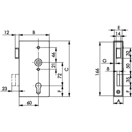 AMF Schlosskasten 140P DIN L Maß A40xB94,5xC173mm Dornm.60mm