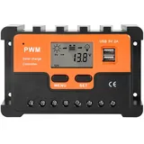 DEWIN Solar Laderegler, Solar Ladegerät Controller 12V 24V PWM Laderegler Solarmodul Batterieregler Dual USB 5V Ausgang 60A