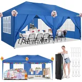 COBIZI Pavillon 3x6 Wasserdicht Faltpavillon mit 6 Seitenteilen Freiluft Faltpavillon Stabile UV-Schutz 50+ Pop Up Gartenpavillon Partyzelt für Freien, Garten, Party, Hochzeit, Markt (3x6m Blau)