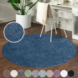 Hochflor-Teppich CARPET CITY "City Shaggy", blau, H:30mm Ø:120cm, Polypropylen, Teppiche, Teppich Langflor, Uni, Shaggy, flauschig-weich