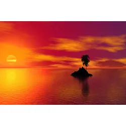Fototapete PAPERMOON "Insel im Sonnenuntergang", bunt, B:3,50m L:2,60m, Vlies, Tapeten