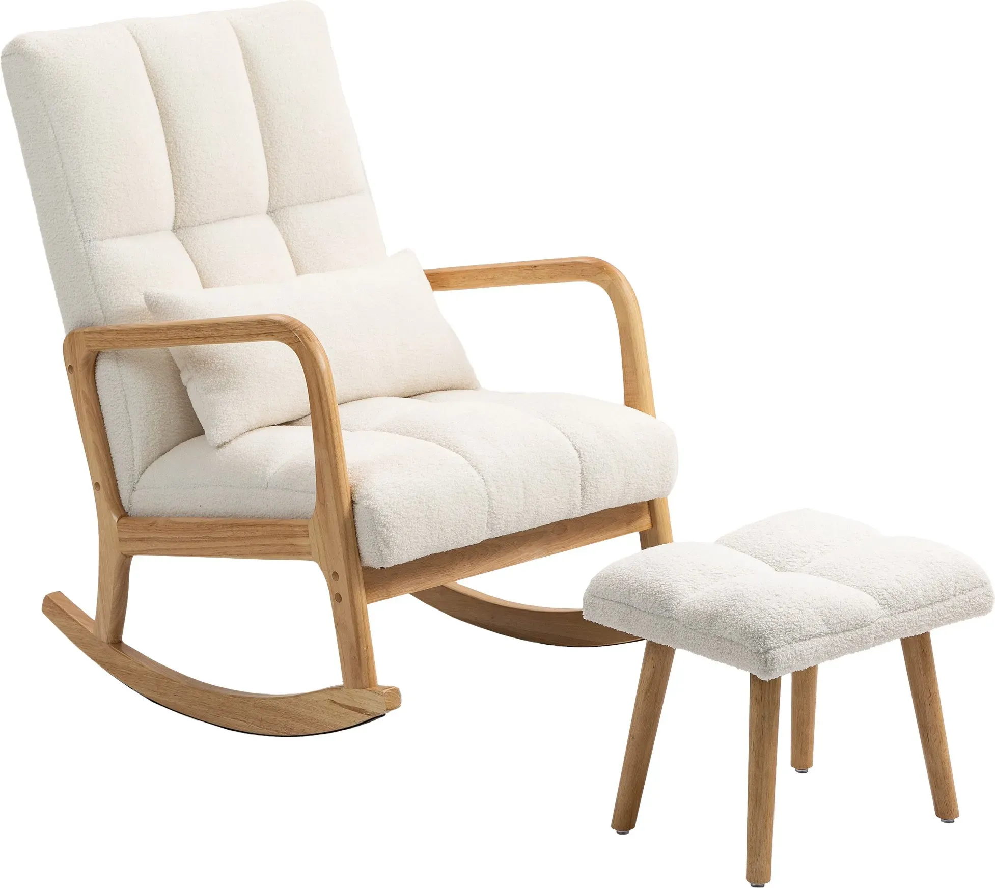 HOMCOM Schaukelstuhl mit Hocker Schaukelsessel mit Fleece-Bezug, Armlehnen, hoher Rückenlehne, Holzkufen, Gepolstert Schwingsessel Relaxsessel Stillsessel für Wohnzimmer, Schlafzimmer Weiß   Aosom