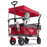 Arebos Bollerwagen Premium faltbar mit Dach | Handwagen | Faltwagen | Transportwagen | klappbar | bis 100 kg Tragkraft | Vorder- und Hinter-Bremse | Inkl.Tragetasche | Rot