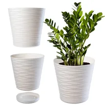 Kadax Blumentopf mit Untersetzer, Pflanzkübel für Innen, Leichter Blumenkübel, Pflanztopf aus Kunststoff, runder Übertopf für Blumen, Pflanzen, Haus, Pflanzgefäß (15cm, Creme)