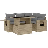 VidaXL 5-tlg. Garten-Sofagarnitur mit Kissen Beige Poly Rattan