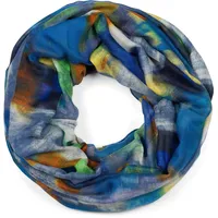 Stylebreaker Loop Schal mit buntem Pinselstrich Muster, Schlauchschal mehrfarbig bunt, Tuch 01017130, Farbe:Blau-Orange-Gelb | Gr.: onesize