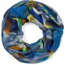 Stylebreaker Loop Schal mit buntem Pinselstrich Muster, Schlauchschal mehrfarbig bunt, Tuch 01017130, Farbe:Blau-Orange-Gelb | Gr.: onesize