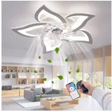 RRBEST Deckenventilator LED-Deckenventilator mit Beleuchtung, 5-flammiges Design, dimmbarer, leiser Deckenventilator mit Fernbedienung und App-Steuerung weiß 69 cm x 13 cm x 69 cm
