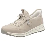Rieker Slip-On Sneaker RIEKER, Damen, Gr. 42, beige (hellbeige), Lederimitat, Textil, sportlich, Schuhe Sneaker, Schlupfschuh, Freizeitschuh, Halbschuh mit Lettering-Print