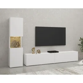 INOSIGN Wohnwand INOSIGN "Ava, Wohnzimmer-Set hängend/stehend montierbar, Vitrine, Lowboard", braun (weiß matt, eichefarben votan), B:216cm, Kastenmöbel-Sets, Wohnwand, 2-tlg.