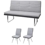 Mendler Set 2x Esszimmerstuhl+Sitzbank HWC-G54, Bank Küchenstuhl Stuhl, Stoff/Kunstleder Edelstahl ~ grau Bank 160cm