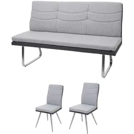 Mendler Set 2x Esszimmerstuhl+Sitzbank HWC-G54, Bank Küchenstuhl Stuhl, Stoff/Kunstleder Edelstahl ~ grau Bank 160cm