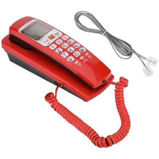 Schnurgebundenes Telefon, Festnetztelefone für Zuhause, Wandtelefon mit FSK/DTMF-Standard-Anrufer-ID, Rückruf, EIN-Tasten-Wiedergabefunktion (Rot)
