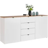 hom'in Sideboard 180 x 91 x 44 cm Weiß / Eiche Artisan