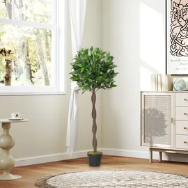 Outsunny 2er-set Künstlicher Lorbeerbaum, 120 cm, Kunstpflanzen im Zementtopf, Zimmerpflanze, künstliche Pflanzen für Indoor, Outdoor, Dekopflanzen, Grün