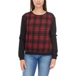 ROCKUPY Damen Sweatshirt leichter Baumwoll-Pullover Glencheck Design 317282 Schwarz/Rot - S