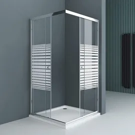 SoGood doporro 100x80cm Eckeinstieg Duschkabine Schiebetür Duschabtrennung Milchglas Streifen Eckdusche 6mmESG Glas Höhe 190cm Links/Rechts montierbar R... - Transparent/milchig